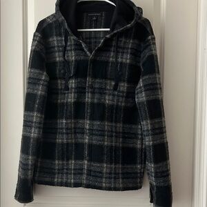 Banana Republic Plaid Hooded snap Jacket poly wool blend front pockets size S